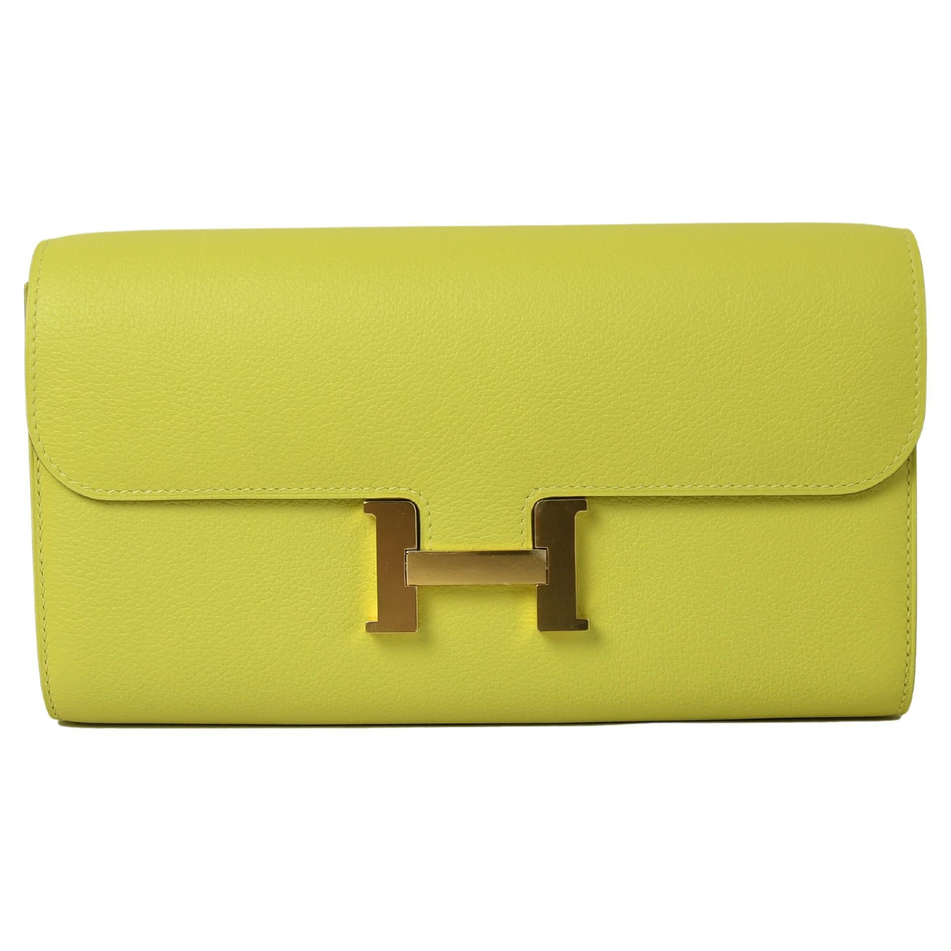 Hermes Constance Long To Go Wallet Gold Lime For Sale