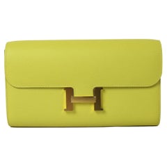 Hermes Constance Long To Go Wallet Gold Lime