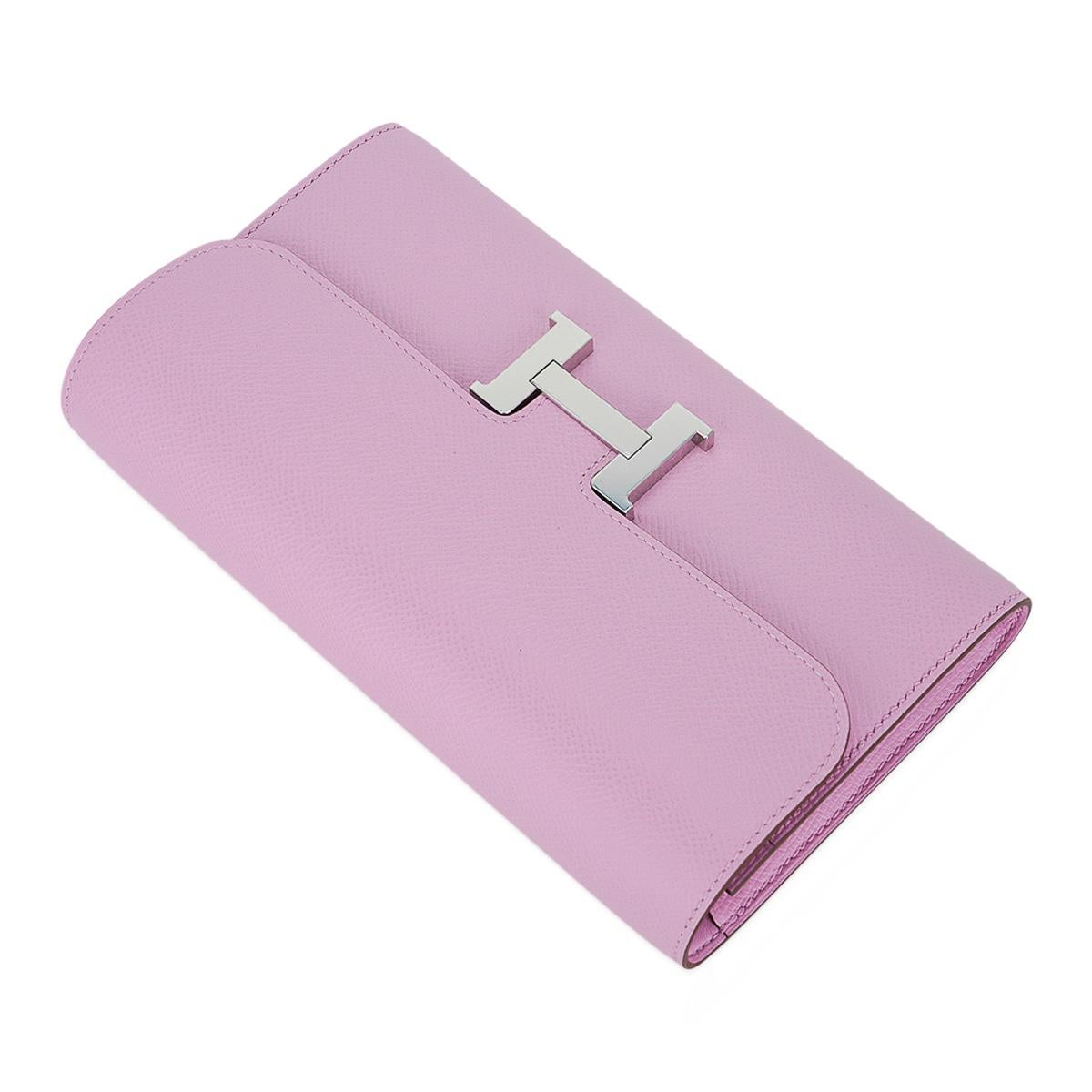 Hermes Constance Long To Go Wallet Mauve Sylvestre Palladium Hardware Epsom In New Condition In Miami, FL
