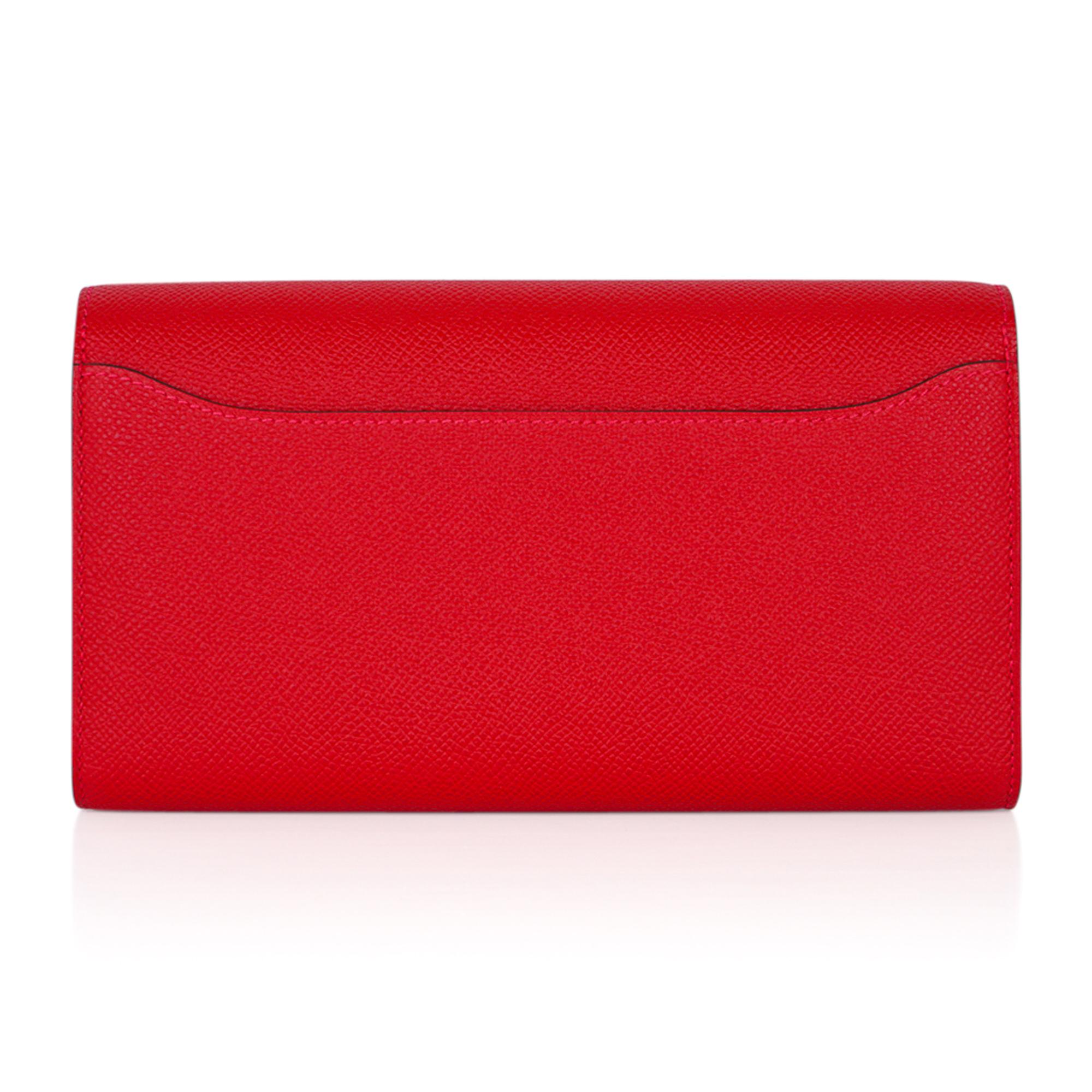 Hermes Constance Long To Go Wallet Rouge Casaque Palladium Epsom New w/ Box 2