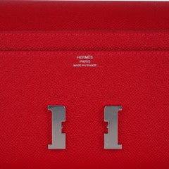 Hermes Constance Long To Go Wallet Rouge Casaque Palladium Epsom New w/ Box