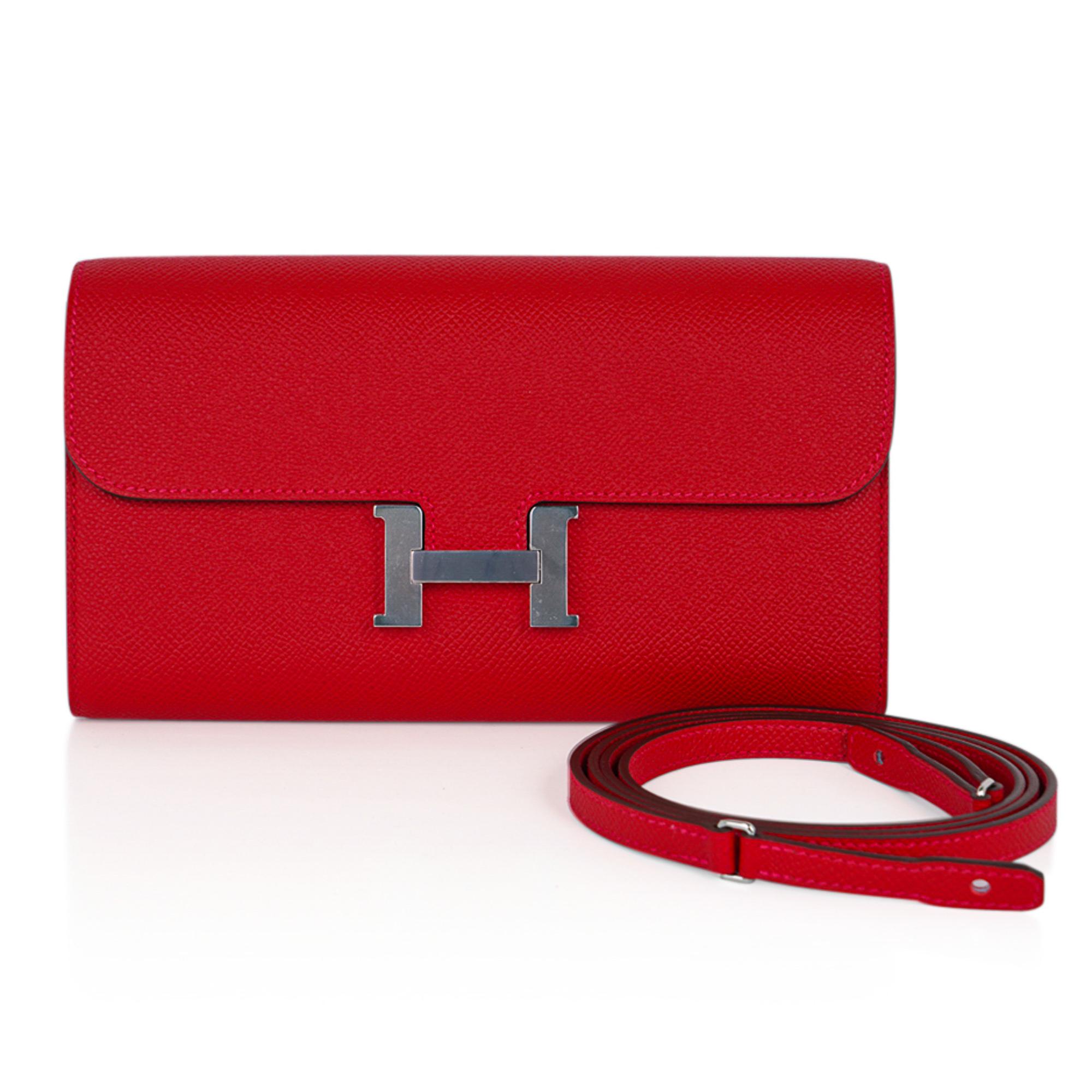 Red Hermes Constance Long To Go Wallet Rouge Casaque Palladium Epsom New w/ Box