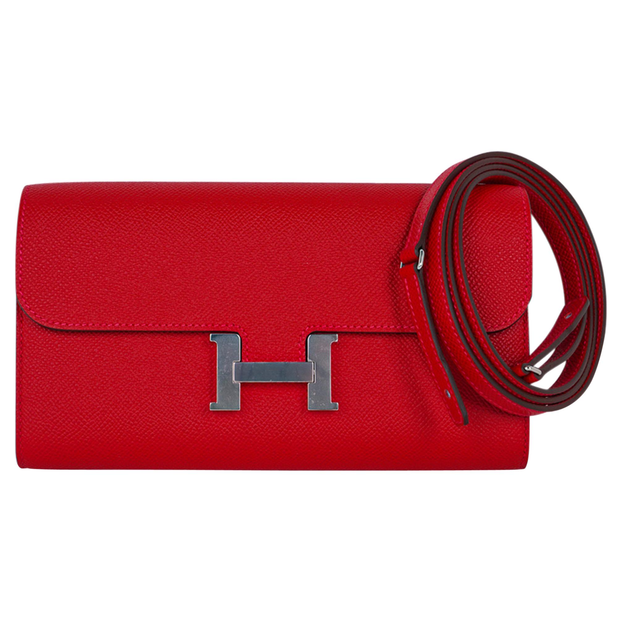 Hermes Constance Long Wallet Rouge de Coeur Evercolor Calfskin GHW in Box