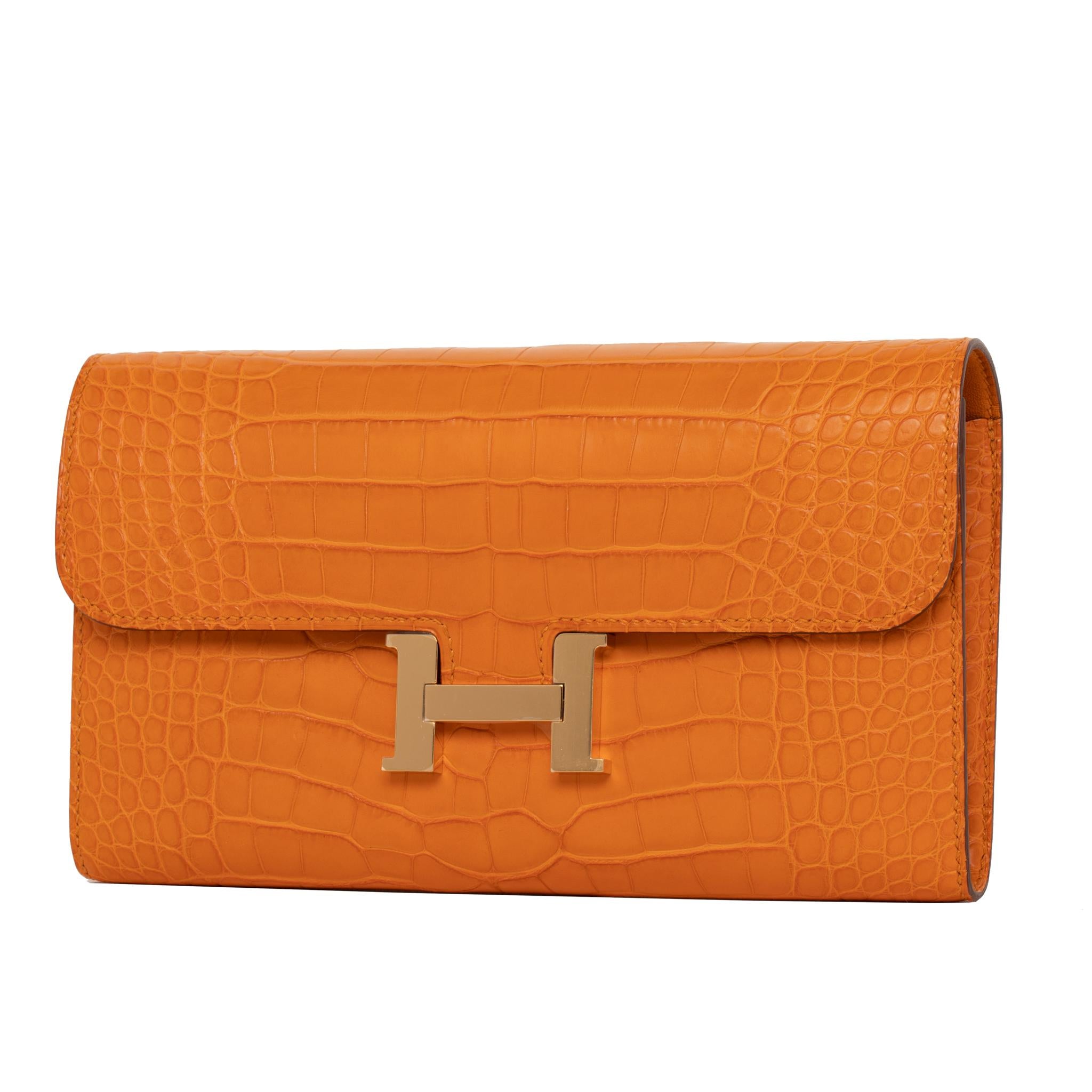 Hermès Constance Long Wallet Abricot Matte Alligator Gold Hardware For ...