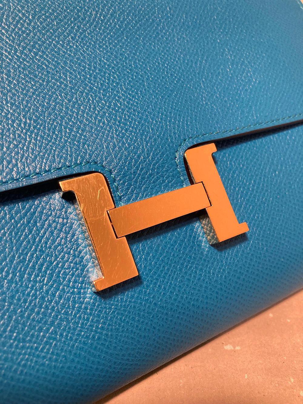 Hermes Constance Long Wallet Blue Epsom In Excellent Condition In Philadelphia, PA