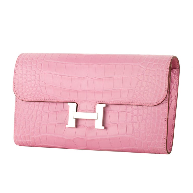 Hermès Bubblegum 5P Matte Alligator Constance Long Clutch Wallet