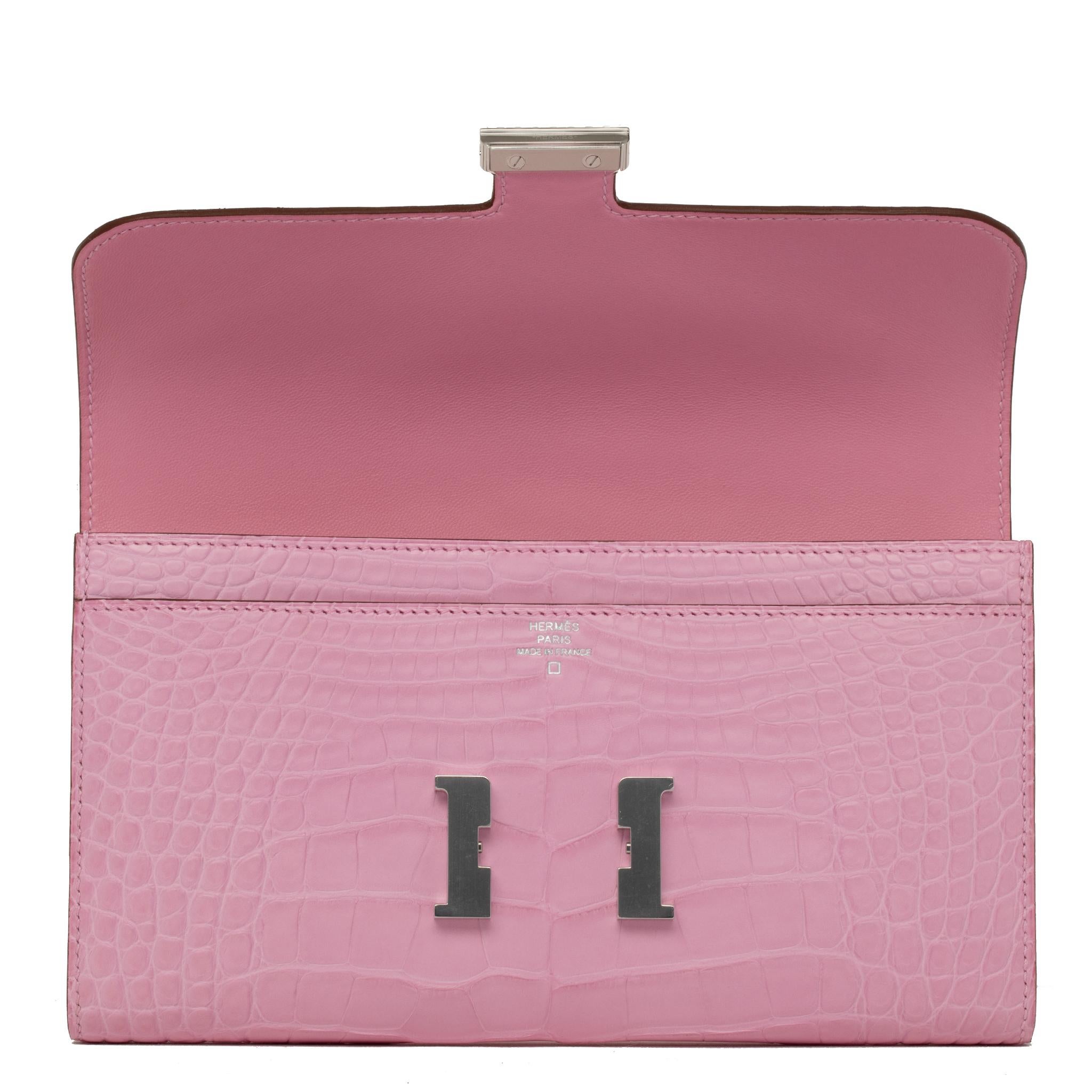 Pink Hermès Constance Long Wallet Bubblegum Matte Alligator Palladium Hardware