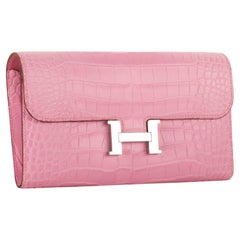 Hermès Constance Long Wallet Bubblegum Matte Alligator Palladium Hardware