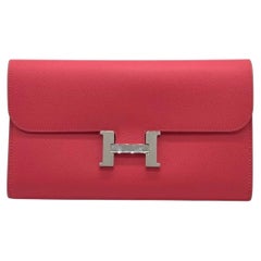 Hermes Constance Long Wallet Epsom Rose Azalee Silver HW Stmap A 2017