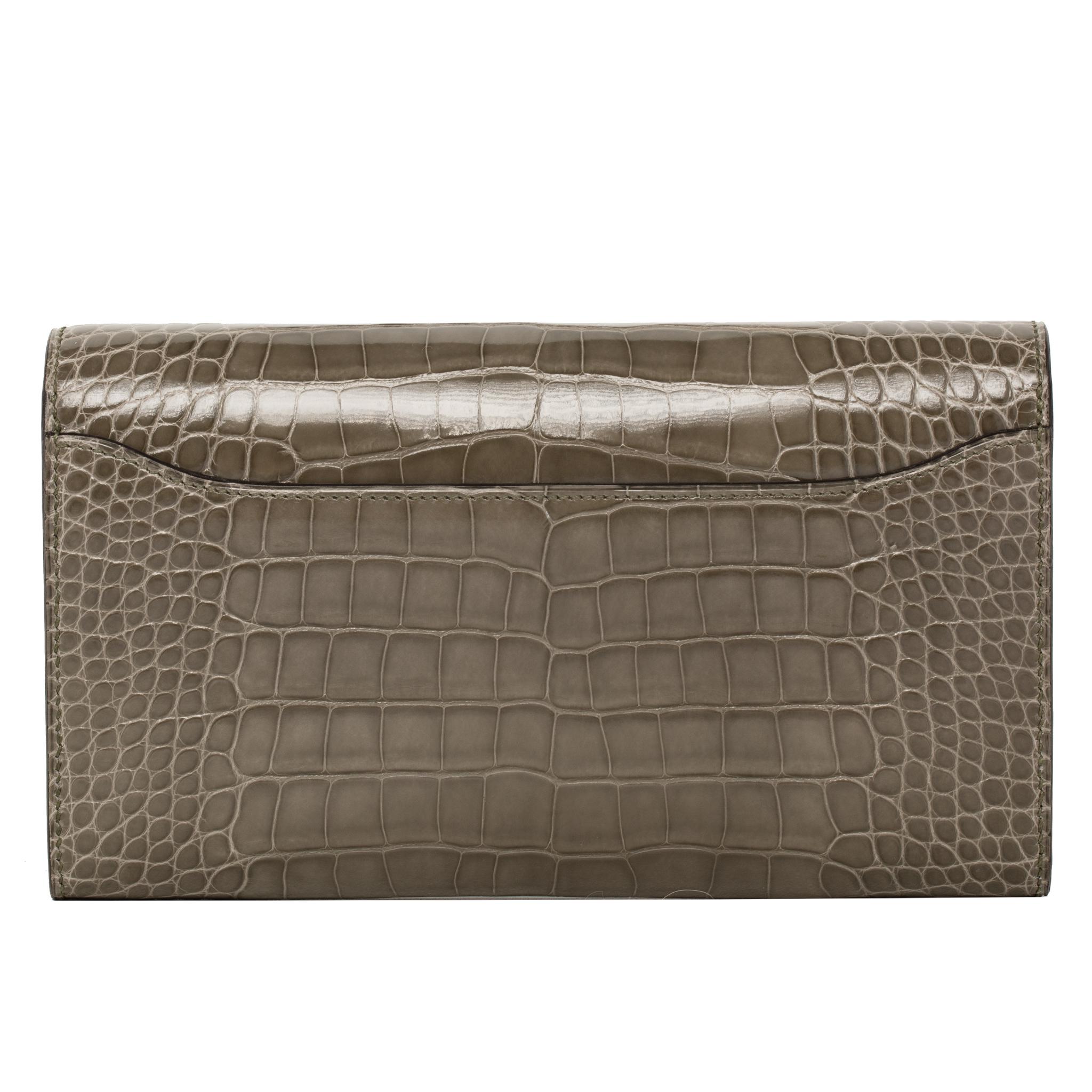 Hermès Constance Portafoglio lungo Gris Tourterelle Alligatore lucido Hardware oro 1