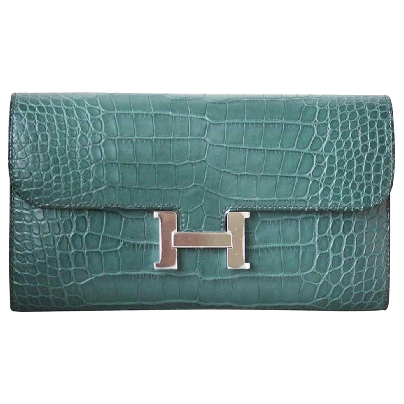 Hermès Constance Matte Crocodile Palladium H/W Wallet