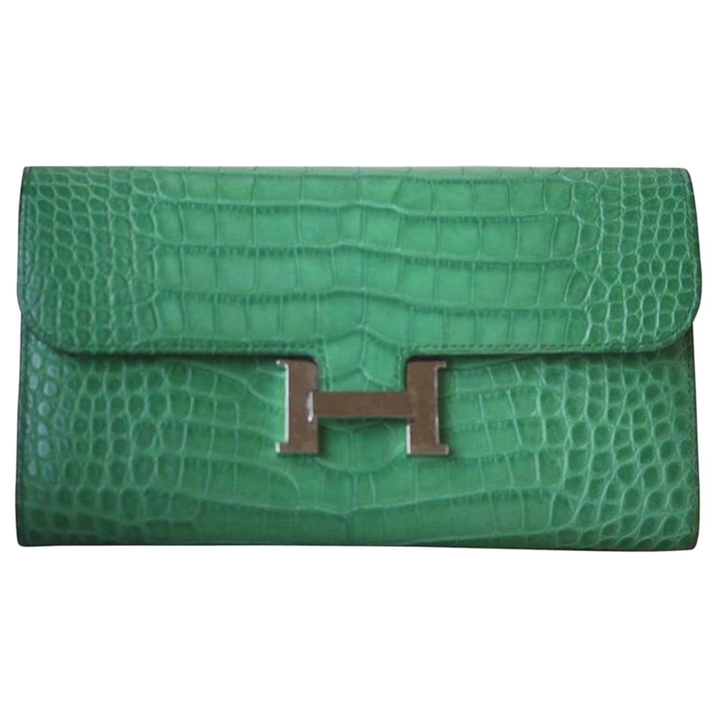 Hermès Constance Matte Crocodile Palladium H/W Wallet