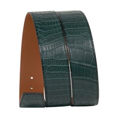 Hermes Constance Matte Porosus Crocodile 42 mm Belt Vert Titien / Gold 90 New