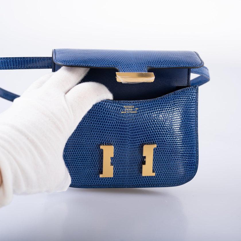 Hermès Constance Mini 14 Bleu Saphir Lizard Niloticus Gold Hardware Bag In New Condition For Sale In NYC Tri-State/Miami, NY