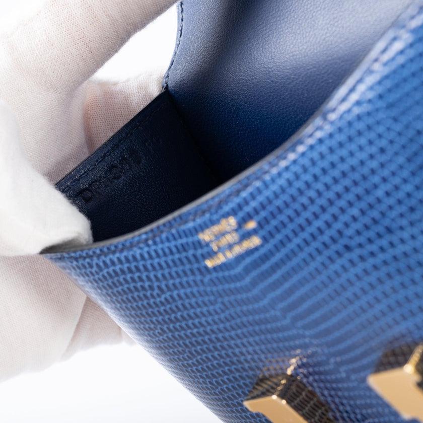 Women's Hermès Constance Mini 14 Bleu Saphir Lizard Niloticus Gold Hardware Bag For Sale