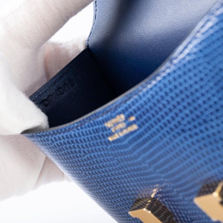 HERMÈS Lizard Micro Constance 14 crossbody bag in Blue Sapphire with Gold  hardware-Ginza Xiaoma – Authentic Hermès Boutique