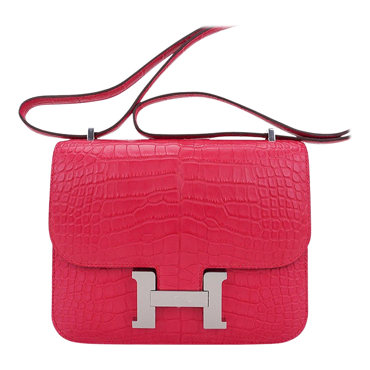 Hermes Constance Bag 18 Rose Extreme Matte Alligator Palladium Hardware