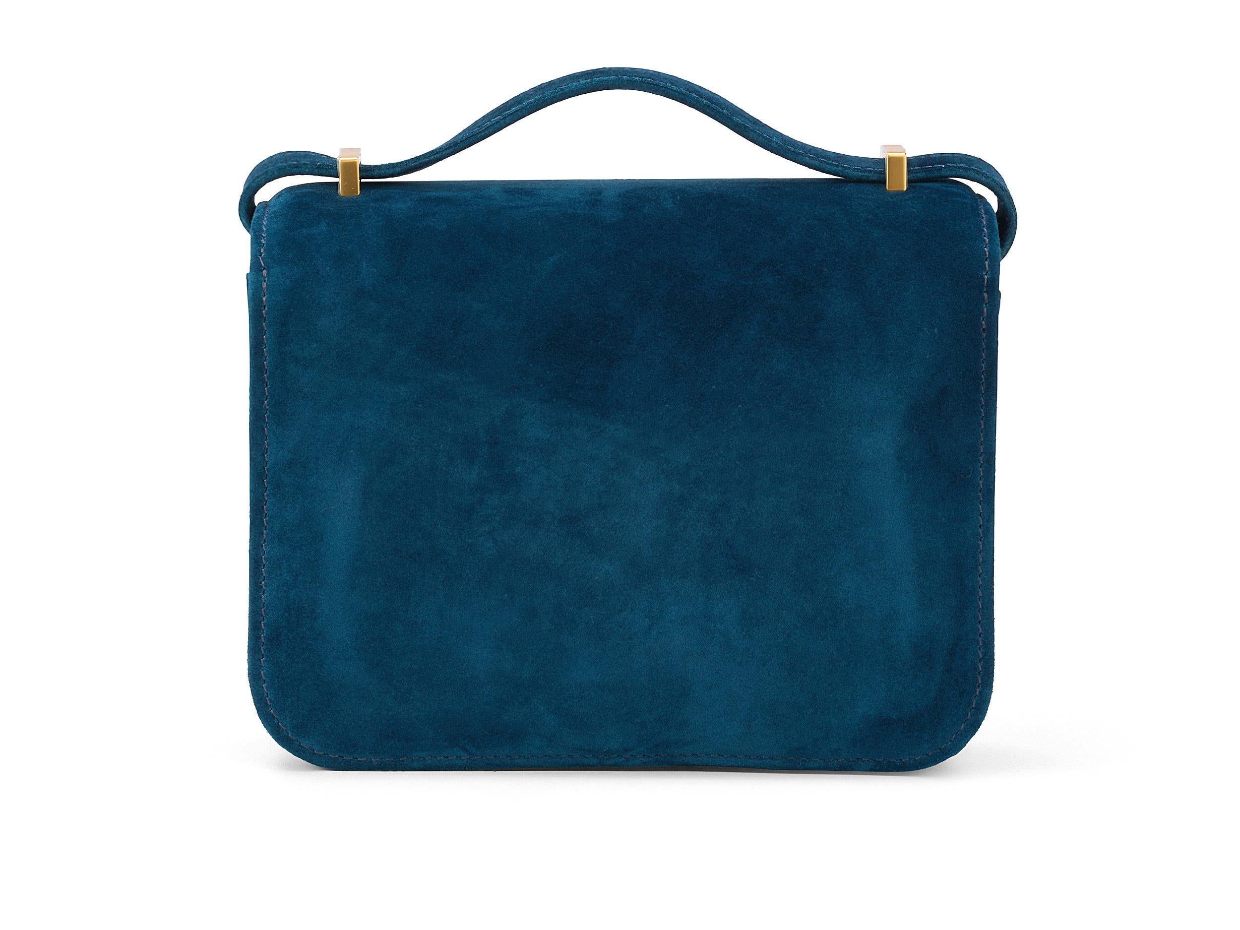 Blu Hermès Constance Mini 18 Bleu Ocean Doblis Gold Hardware in vendita