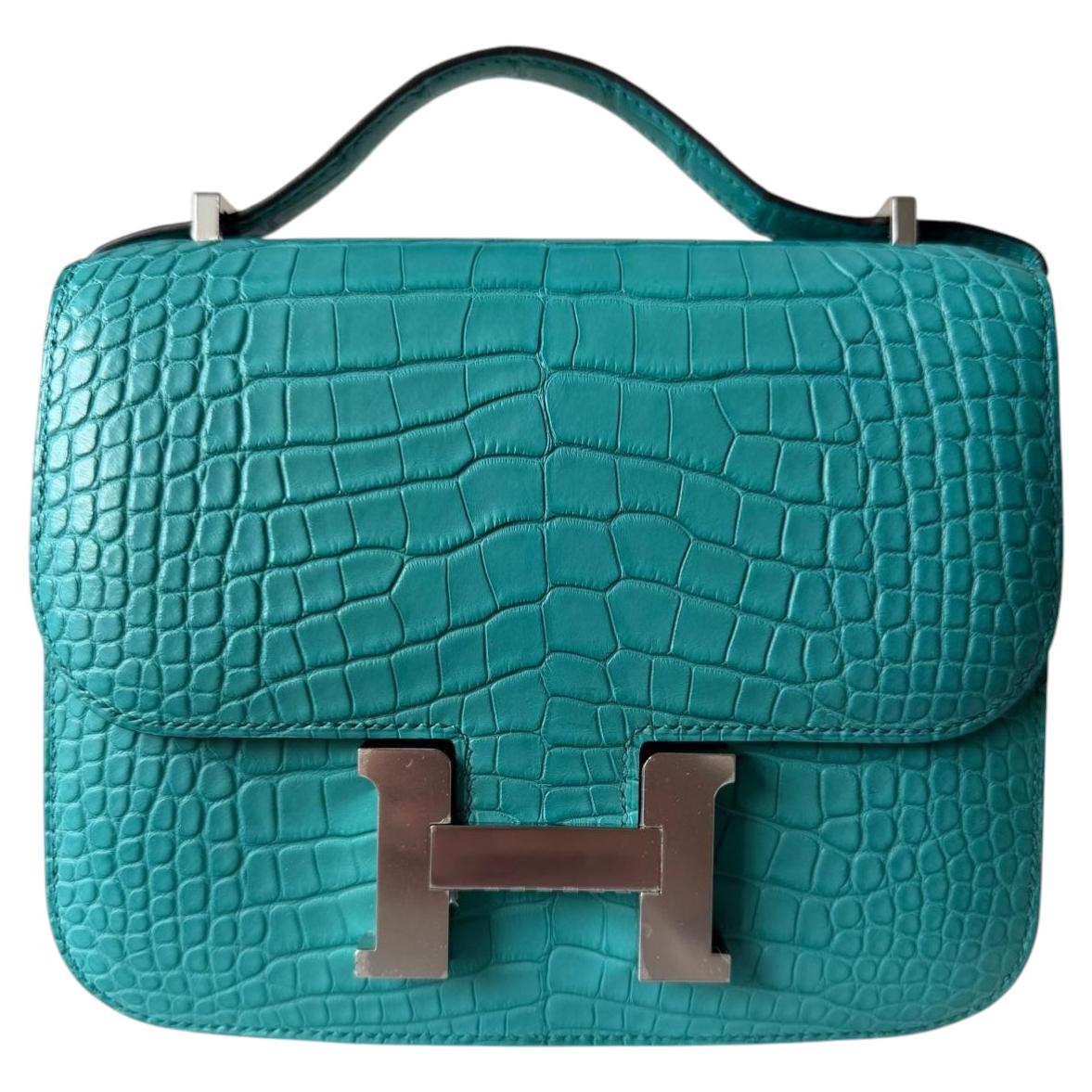 Hermès Constance Mini 18 Bleu Paon Alligator Matte Palladium Hardware