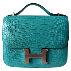 Hermès Constance Mini 18 Bleu Paon Alligator Matte Palladium Hardware