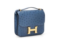 Hermès Constance Mini 18 Bleu Roy Ostrich Gold Hardware