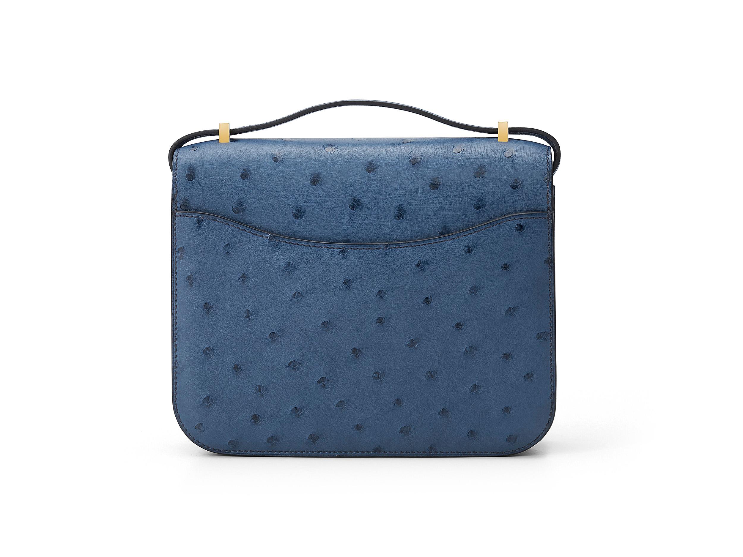 Blu Hermès Constance Mini 18 Bleu Roy Ostrich Gold Hardware in vendita