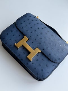 Hermès Constance Mini 18 Bleu Roy Ostrich Gold Hardware