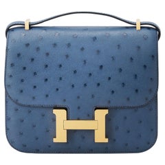 Hermès Constance Mini 18 Bleu Roy Ostrich Gold Hardware