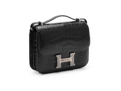 Hermès Constance Mini 18 Noir/Black Alligator Mississippi Lizard Hardware