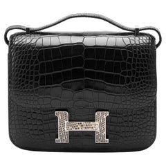 Hermès Constance Mini 18 Noir/Black Alligator Mississippi Lizard Hardware