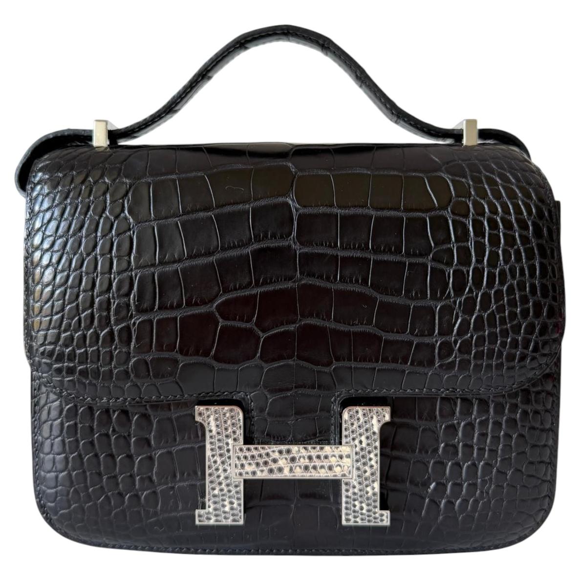 Hermès Constance Mini 18 Noir/Black Alligator Mississippi Lizard Hardware