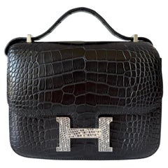 Hermès Constance Mini 18 Noir/Black Alligator Mississippi Lizard Hardware