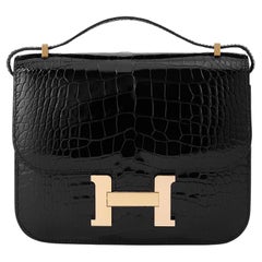 Hermès Constance Mini 18 Noir/Black Alligator Mississippi Roségold Hardware