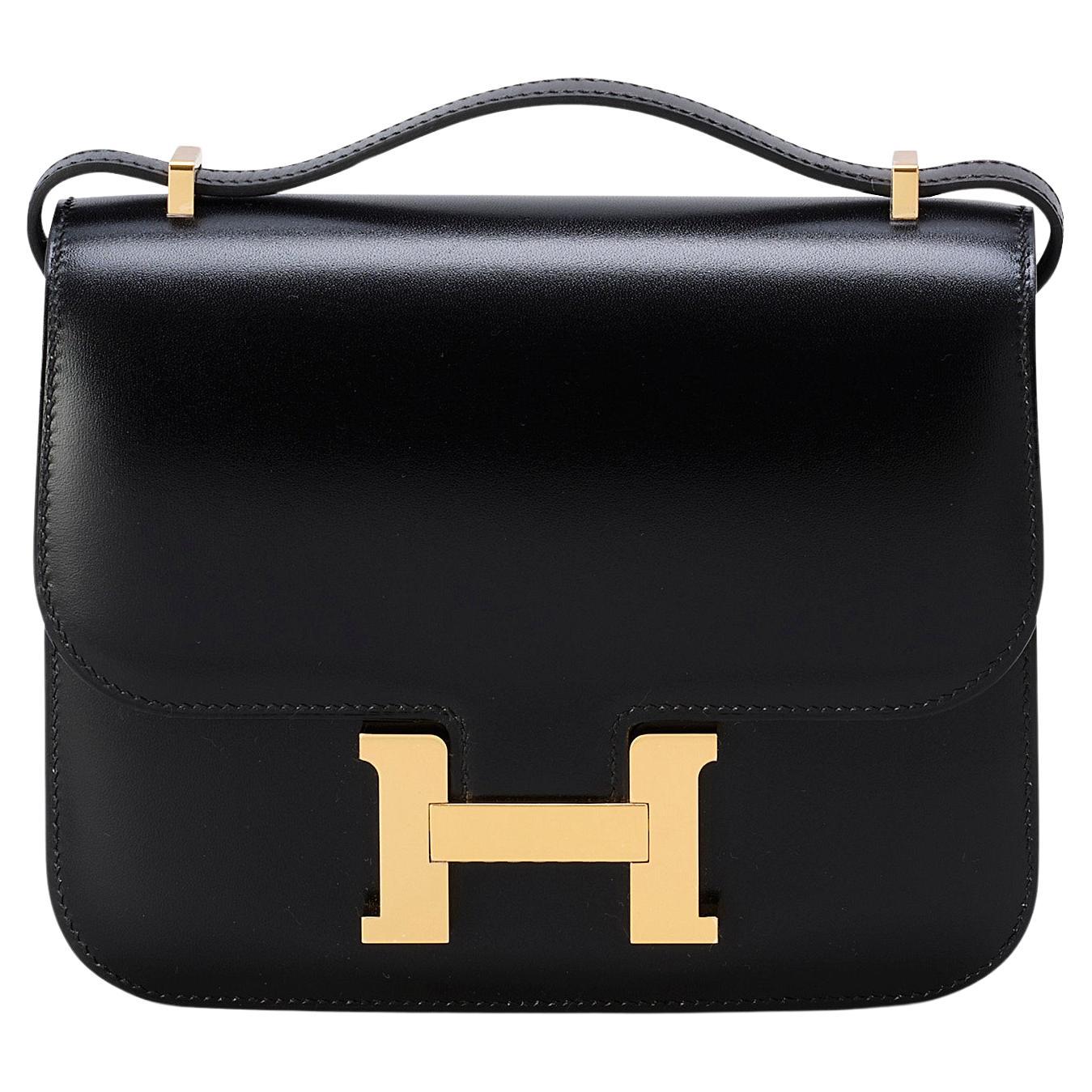 Hermès Constance Mini 18 Negro/Blanco Becerro Herrajes Dorados