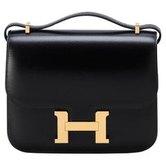 Hermès Constance Mini 18 Negro/Blanco Becerro Herrajes Dorados