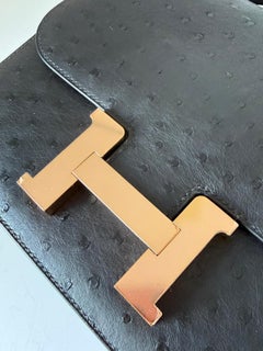 Hermès Constance Mini 18 Noir/Black Ostrich Roségold Hardware