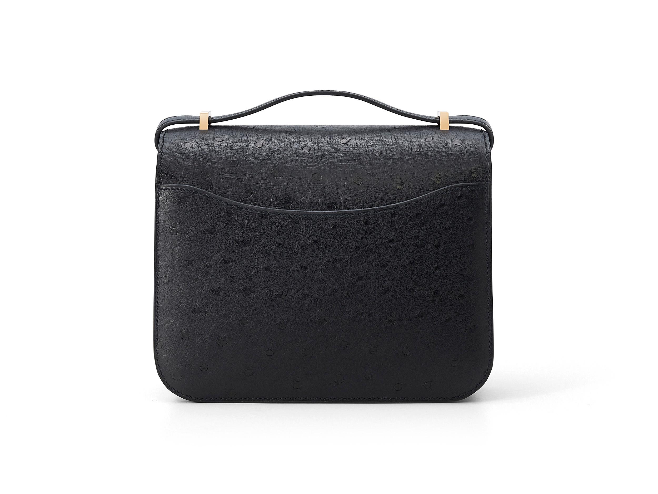 Nero Hermès Constance Mini 18 Noir/Black Ostrich Roségold Hardware in vendita