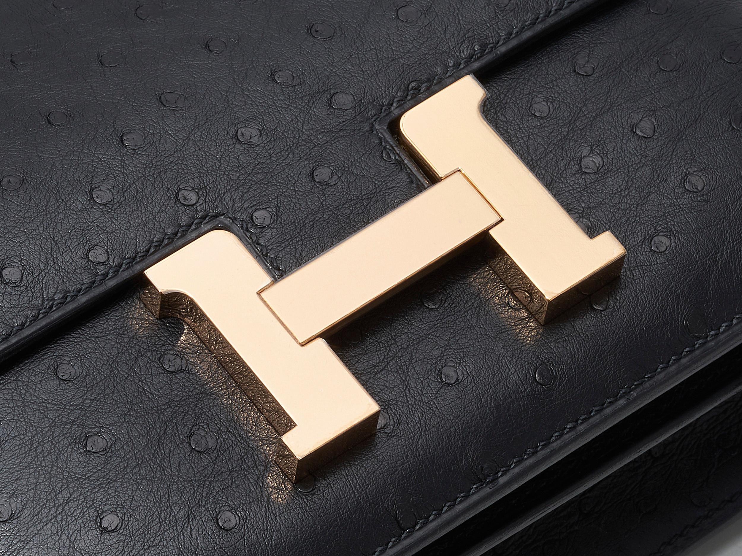 Hermès Constance Mini 18 Noir/Black Ostrich Roségold Hardware In condizioni Nuovo in vendita a Berlin, DE