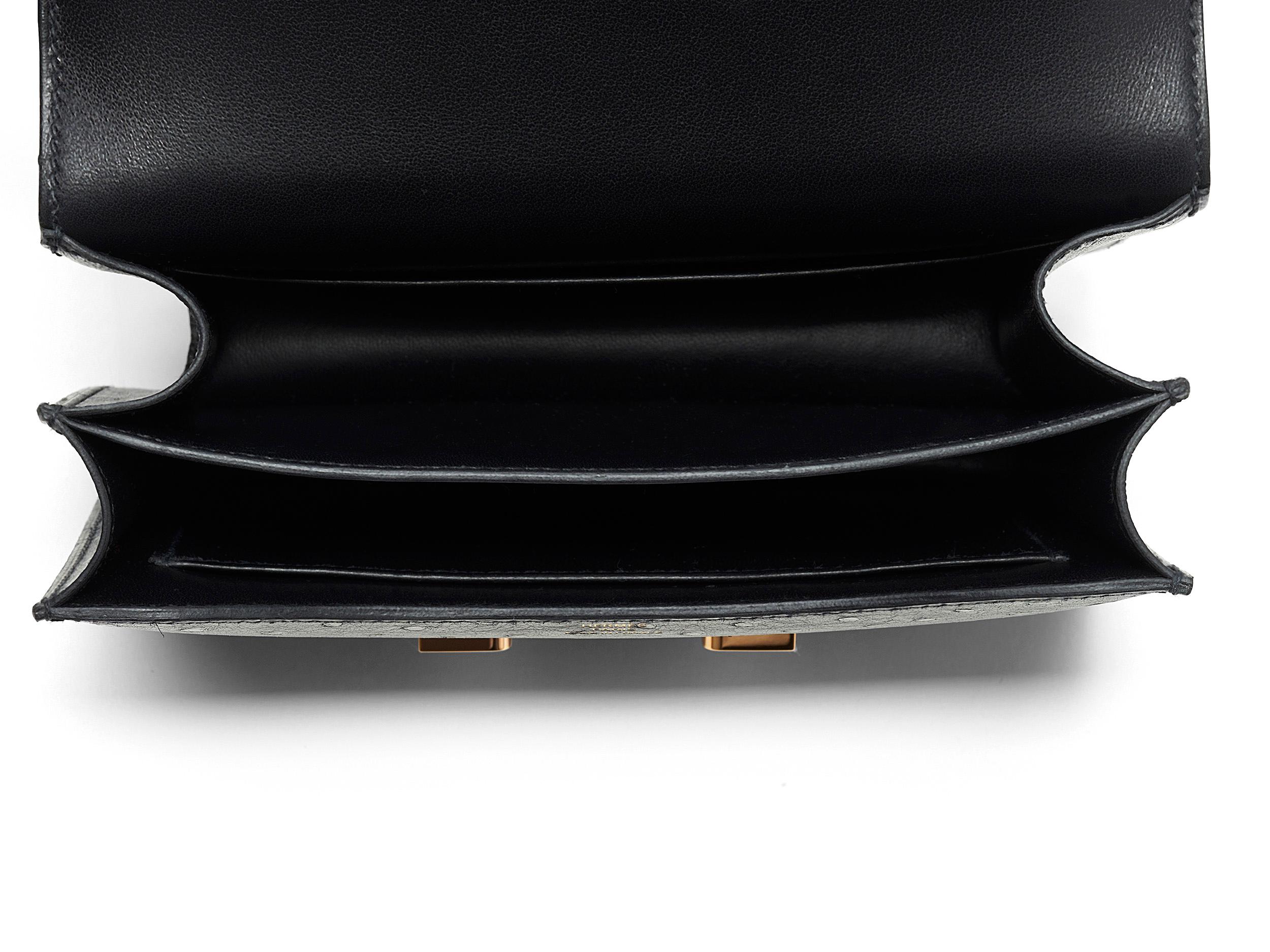da uomo o donna Hermès Constance Mini 18 Noir/Black Ostrich Roségold Hardware in vendita