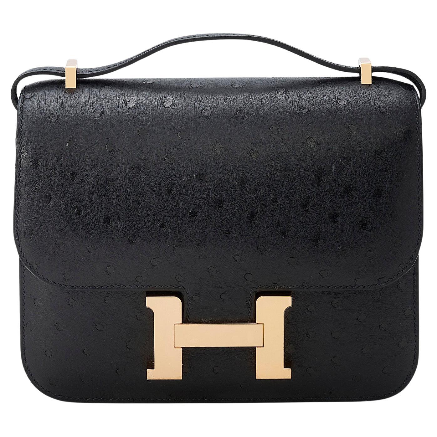 Hermès Constance Mini 18 Noir/Black Ostrich Roségold Hardware