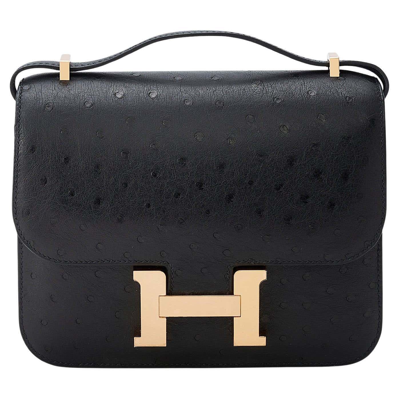 Herm s Constance Mini 18 Noir Black Ostrich Ros gold Hardware For Sale herm-s-constance-mini-18-noir-black-ostrich-ros-gold-hardware-for-sale
