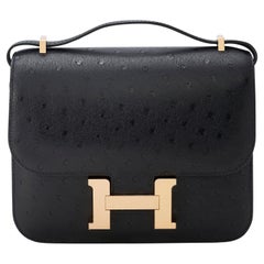 Hermès Constance Mini 18 Noir/Black Ostrich Roségold Hardware