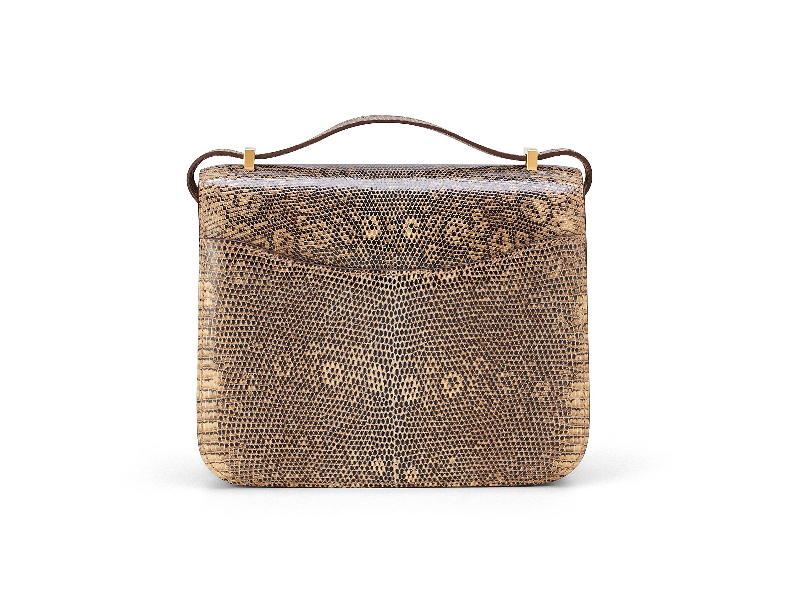 Marrone Hermès Constance Mini 18 Ombré Lizard Gold Hardware in vendita