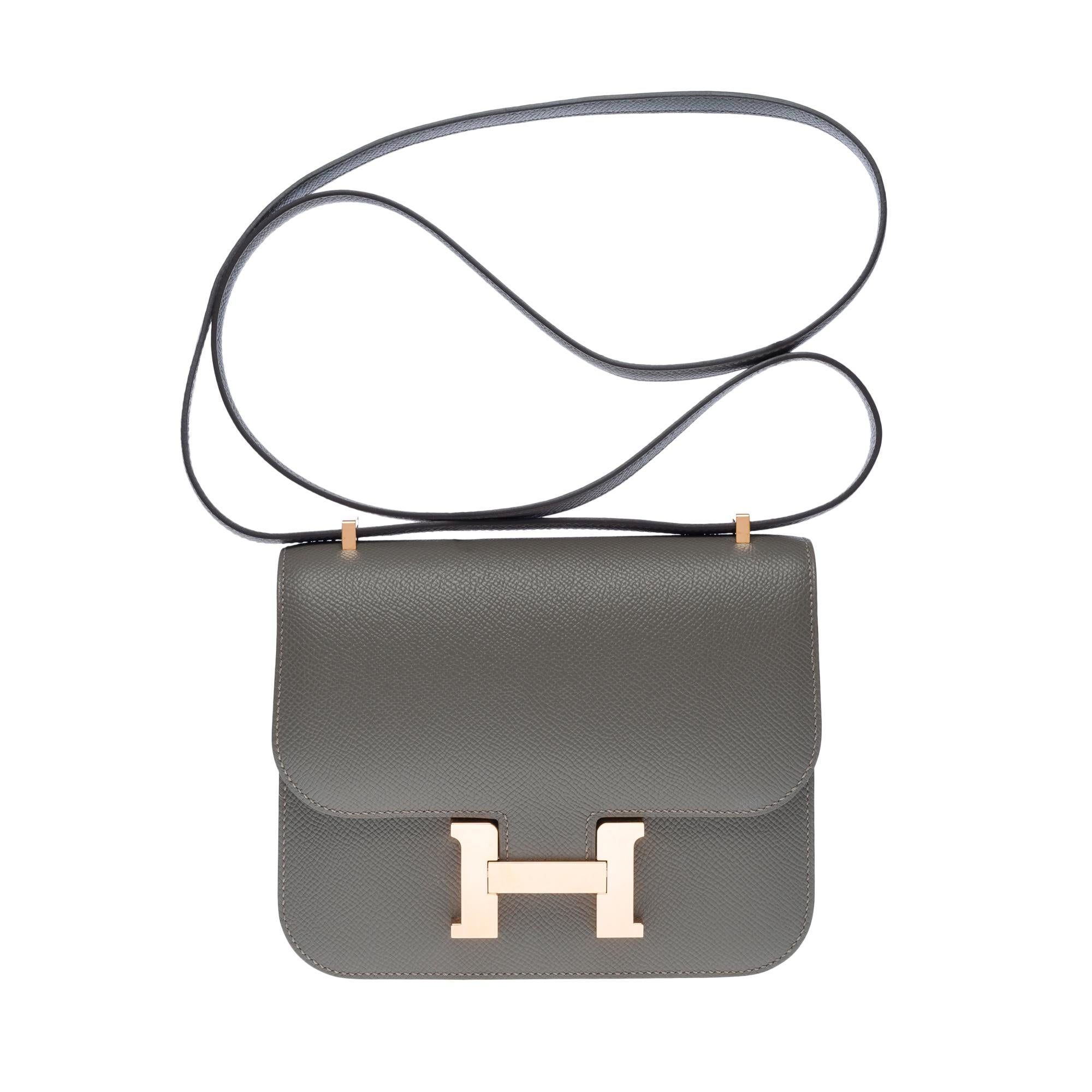 Hermès Constance Mini 18 shoulder bag in Gris Meyer Epsom , PGHW In Excellent Condition For Sale In Paris, IDF