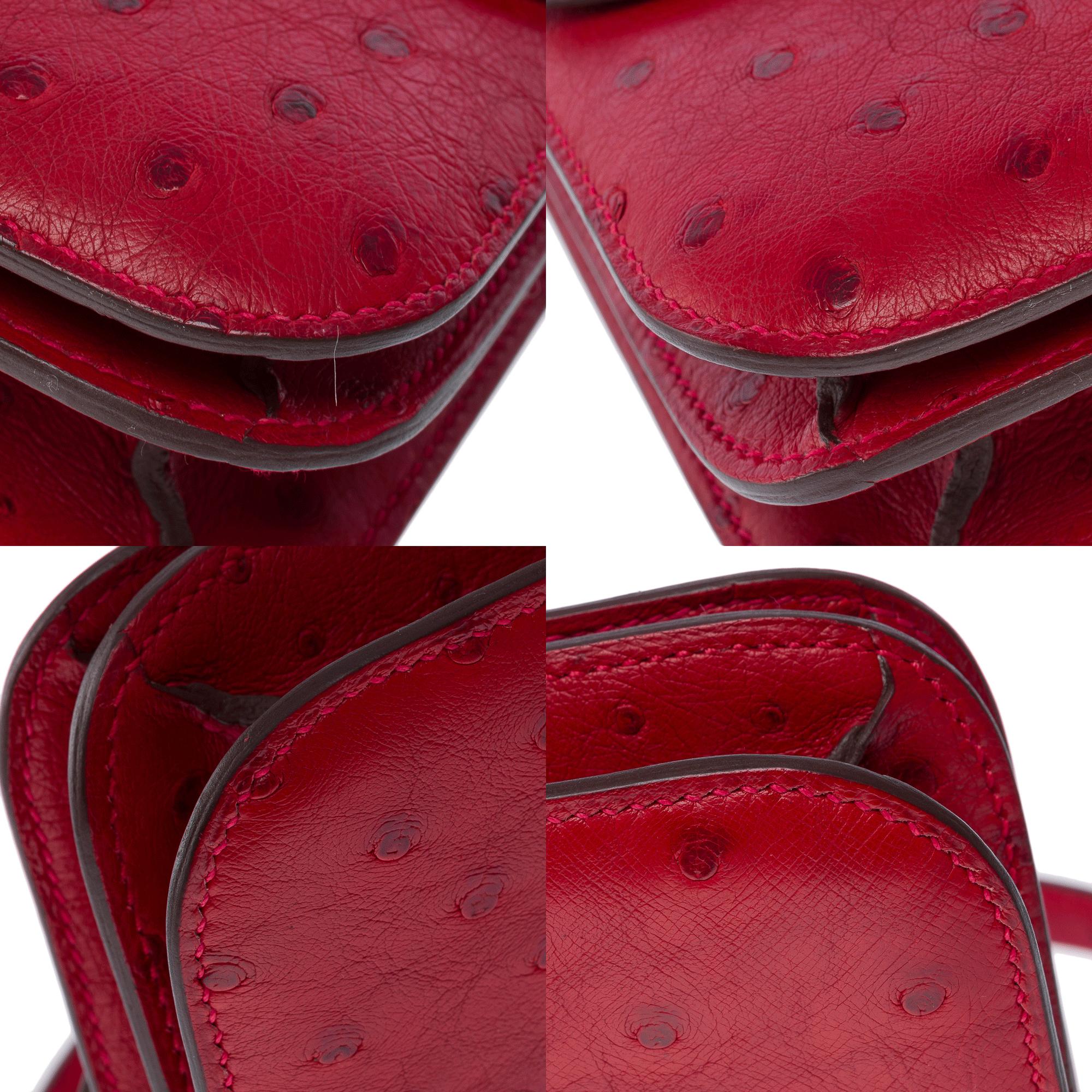 Hermès Constance Mini 18 shoulder bag in Rouge Vif ostrich leather, GHW For Sale 7