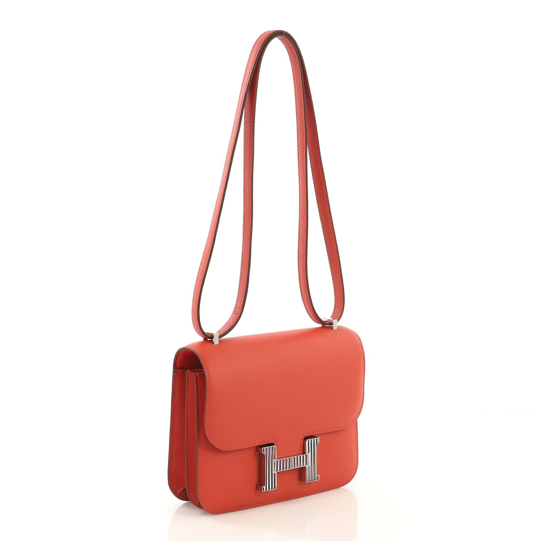 Orange Hermes Constance Optique Handbag Evercolor 18