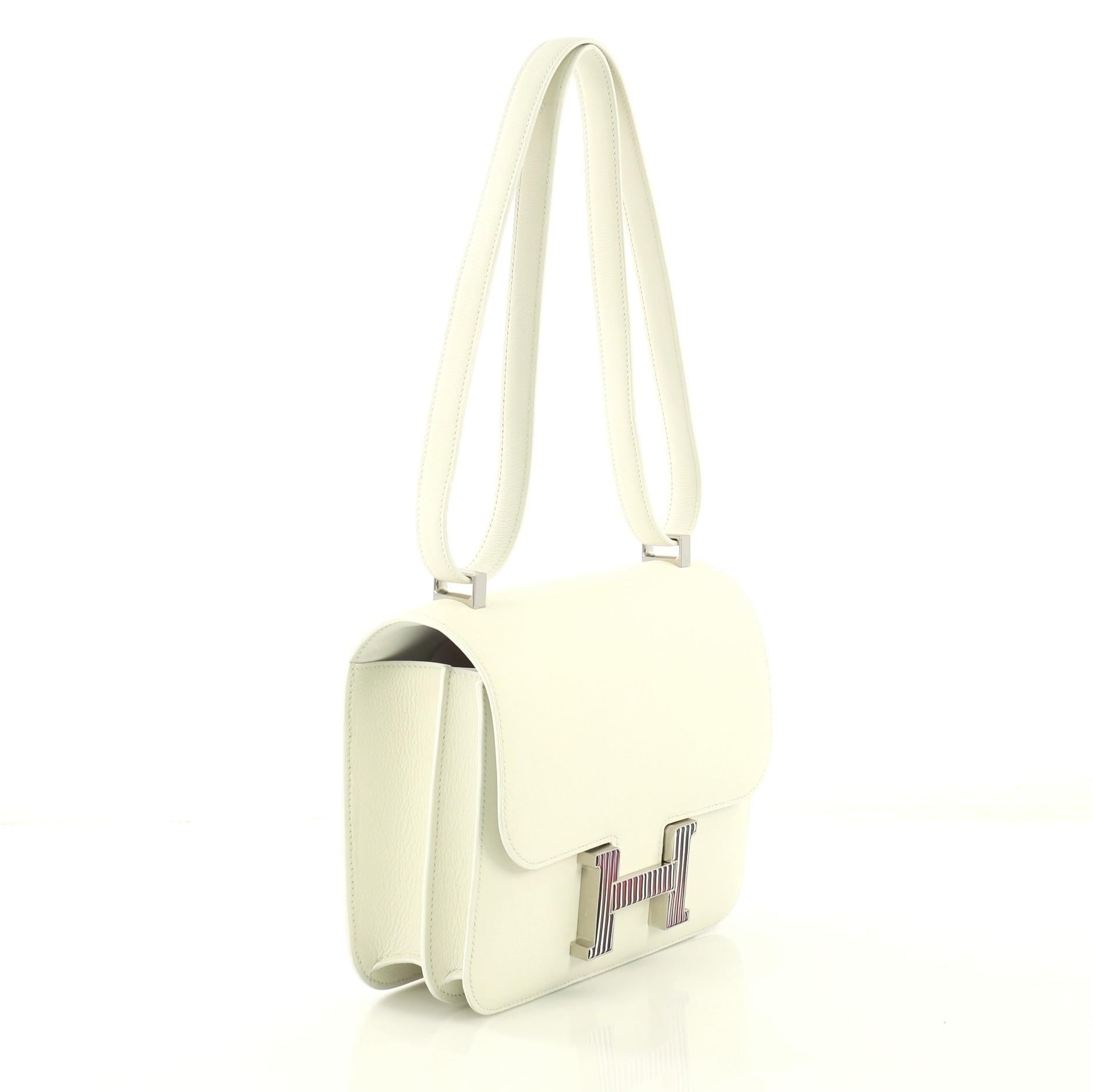 White Hermes Constance Optique Handbag Evercolor 24