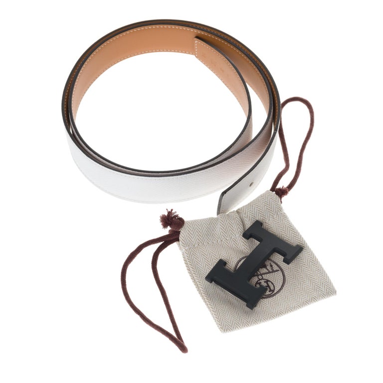 HERMES □ B time Constance Box calf Epsom HMetal Reversible belt Black Gold Brown 70