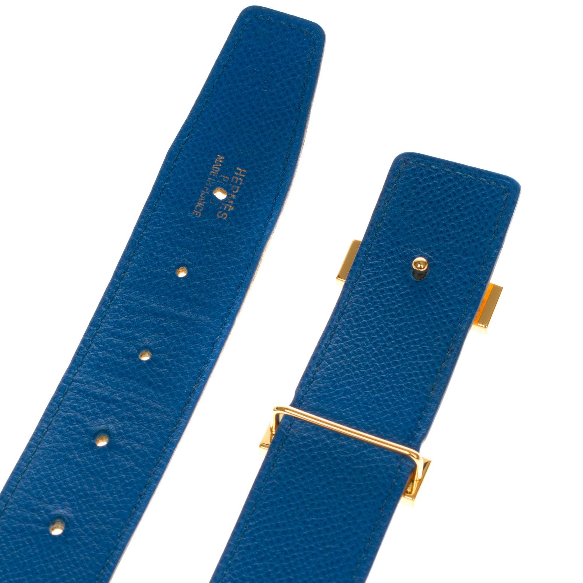 Hermès Constance reversible belt in Yellow and blue epsom  leather, Quizz buckle 5