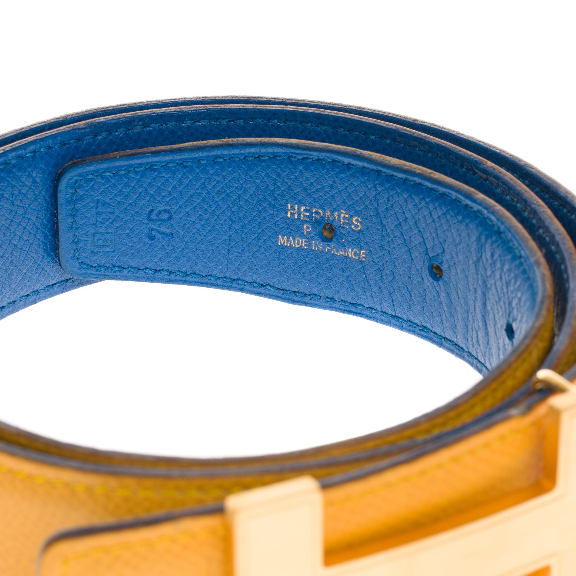 Hermes Reverso belt in reversible leather epsom yellow and blue
Size: 75 cm
Signature: Hermès Paris, Made in France
Buckle Quizz in brushed gold
Dimensions: 3 cm * 75 cm
Sold with dustbag buckle

Very good condition despite some marks of use on